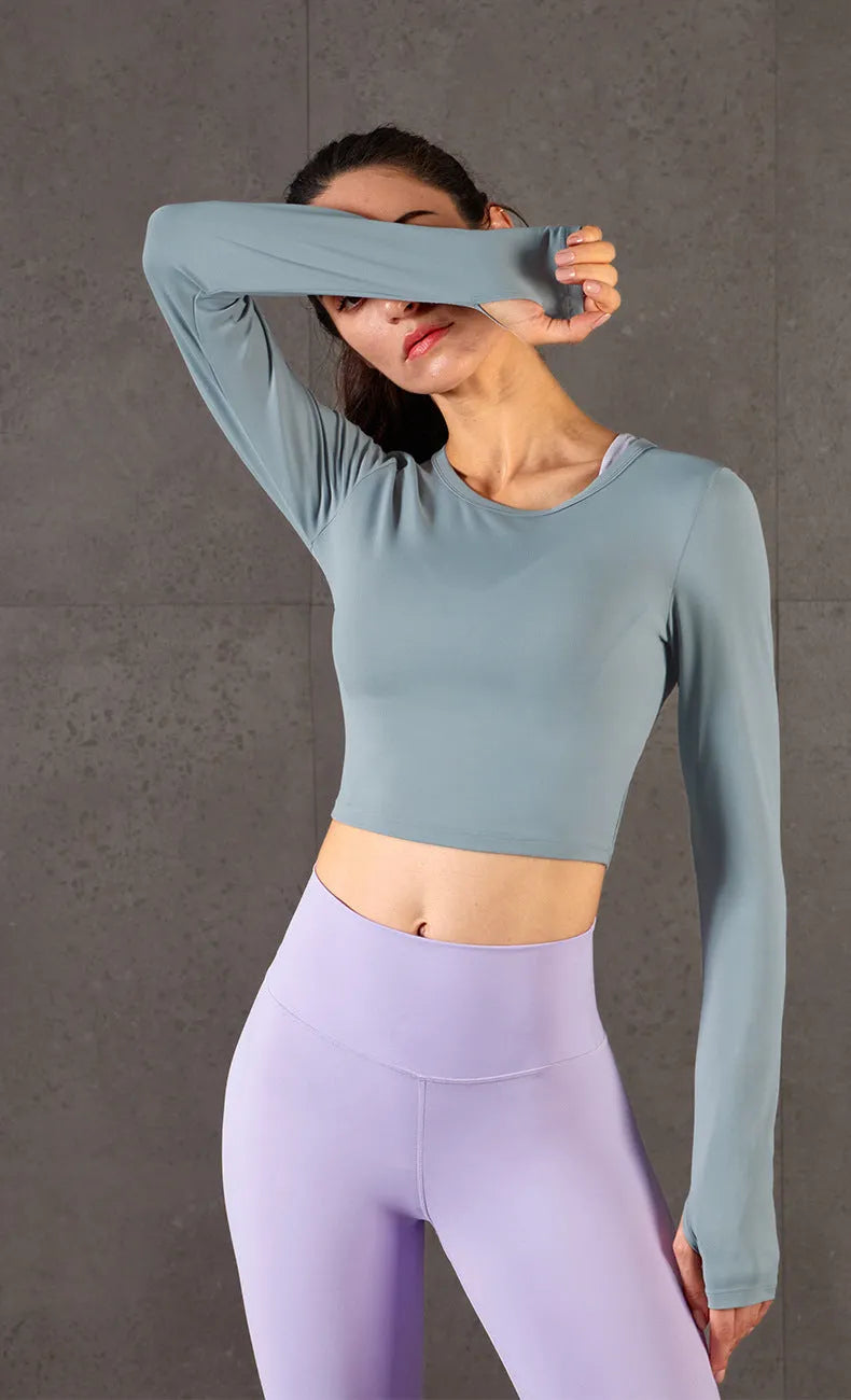 High-elastic Tight-fitting Slim Finger Sleeves Waist-length Fitness Long Sleeves - Bellarte Enchanté High-elastic Tight-fitting Slim Finger Sleeves Waist-length Fitness Long Sleeves